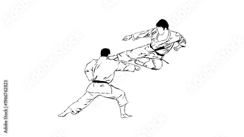 A vector graphic illustration of two martial artists in a fighting stance