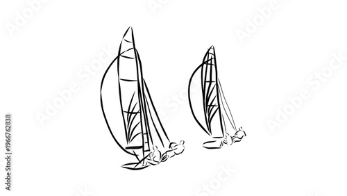 A minimalist vector illustration of two sailboats on calm waters