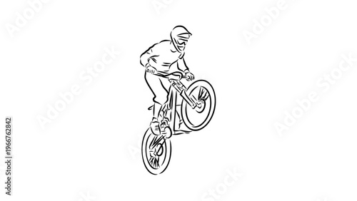 A minimalist vector illustration of a cyclist in mid-air performing a trick
