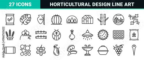 Botanical and Gardening Line Art Icons featuring Minimalist Monoline Plants, Flower Pots, and Trees for Modern Horticultural Design.