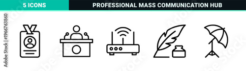 Mass Media and Journalism Minimalist Monoline Line Art for Digital Broadcasting and News Reporting Workflows