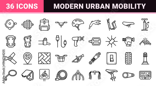Urban Micro-mobility and Delivery Transit Line Art Set with Minimalist Monoline Aesthetic for Modern City Navigation and Logistics UI