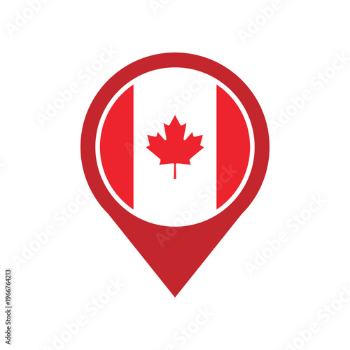 Canada flag location pin icon vector illustration, flag application, Flag on Location Pin, Canada map pointer. Ideal for travel, navigation, and Canada identity-themed designs.