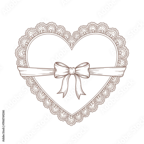 Hand drawn heart shape with an intricate lace edge and charming bow