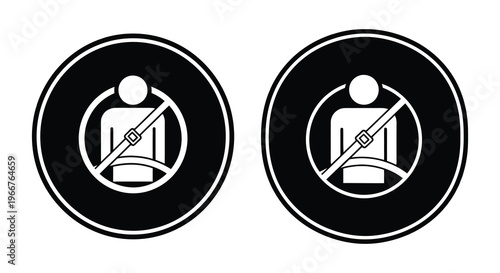 Two circular icons depicting a person wearing a seatbelt correctly