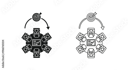 a black and white icon of a molecule transformation Vector