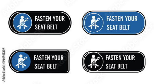 Four seat belt buckle icons with fasten your seat belt text