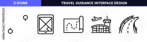 Global Navigation and Mapping Minimalist Monoline Icon Set, Geometric Line Art for Travel, Wayfinding, and Location Tracking Interfaces