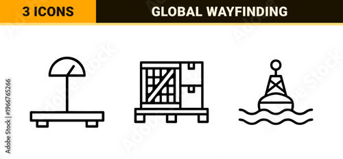 Minimalist Monoline Navigation Icons Featuring Geometric Line Art for Global Mapping and Travel Wayfinding Systems