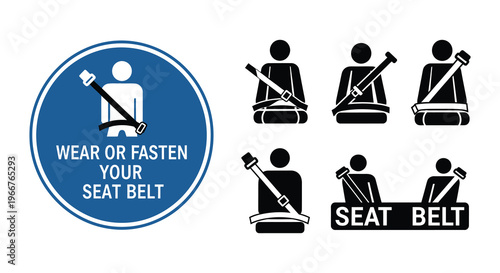 Two circular icons depicting a person wearing a seatbelt correctly