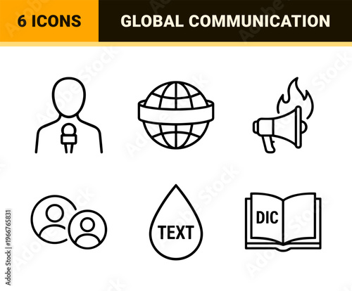 Mass Media and Digital Journalism Minimalist Monoline Icon Set, Geometric Line Art for Broadcasting and News Agency Interface Design.