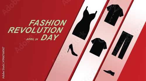 Fashion Revolution Day concept with clothing icons promoting sustainable ethical industry awareness vector poster