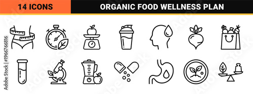 Nutrition and Dietary Wellness Geometric Line Art Outline Symbols for Healthcare Apps and Metabolic Health Tracking Interfaces