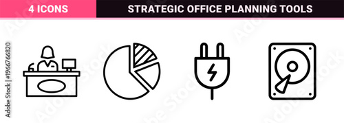 Minimalist Monoline Business and Office Management Line Art; Geometric Outline Symbols for Corporate Strategy and Financial Workflow.