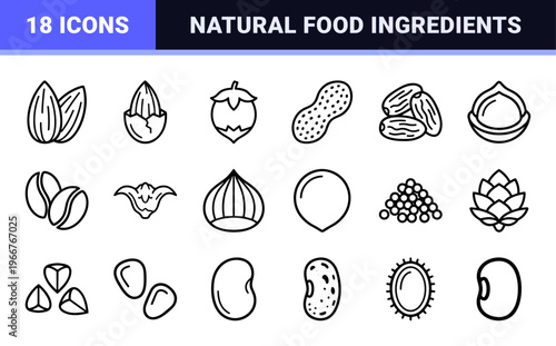 Culinary Nuts and Edible Seeds Minimalist Monoline Geometric Line Art for Healthy Diet Branding and Menu Design