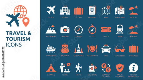 Travel Event, Icons, Global Tourism, Graphic Design, Digital Environment, Overview, Visual Representation