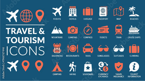 Travel Icons Collection for Tourism Promotion, Graphic Design, Digital Resources, Modern Aesthetic