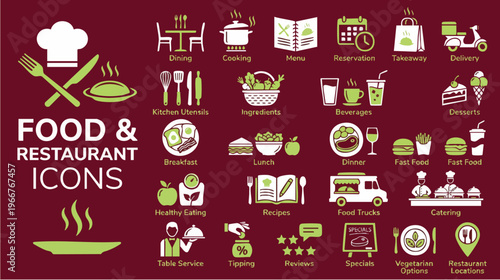 Food Icons for Restaurants, Cooking, and Dining, Graphic Design, Creative Environment, Visual Concept