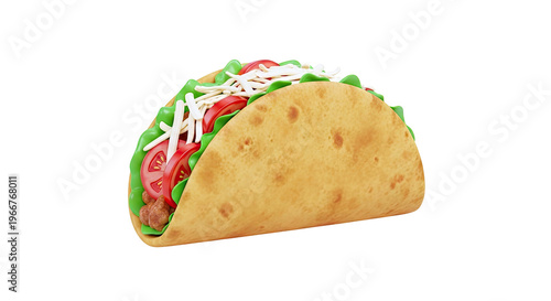 Stylized Taco with Shredded Cheese, Tomatoes, Lettuce, and Meat