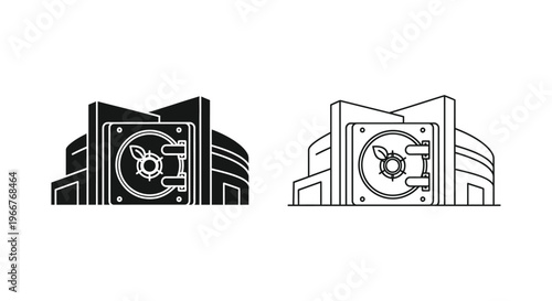 a safe with a dial and handle on the front Vector