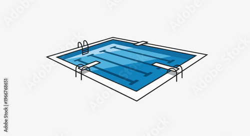 A blue swimming pool with lanes and diving boards, on a white background