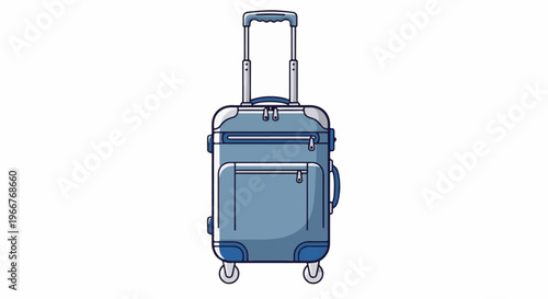 A blue wheeled suitcase with a retractable handle and multiple pockets