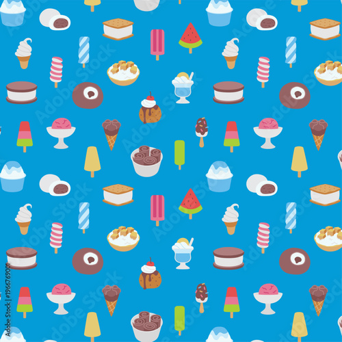 Seamless Pattern of Ice Cream and Frozen Desserts