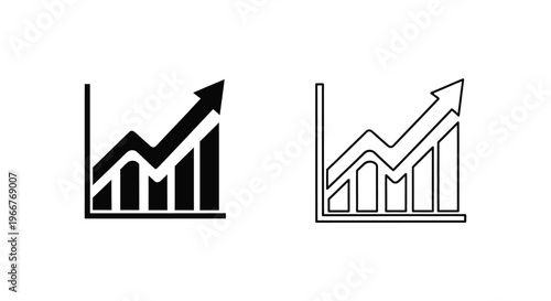 black and white line graph icons with upward trend Vector
