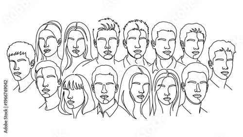 Diverse group of people illustration faces.