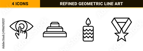 Minimalist Monoline Lifestyle Symbols Featuring Geometric Line Art for Commercial Interface Design and Modern Digital Brand Identity.