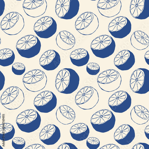 Abstract citrus pattern in blue and cream