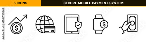 Online Payment and Digital Banking Line Art. Minimalist monoline finance icons for e-commerce, fintech apps, and secure transactions.
