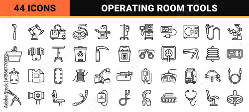 Surgical Operation Theatre Equipment and Medical Instruments Minimalist Monoline Geometric Outline Vector Graphics for Healthcare Apps