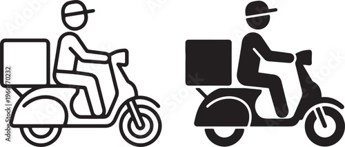 Delivery scooter icon set outline and solid silhouette vector illustration
