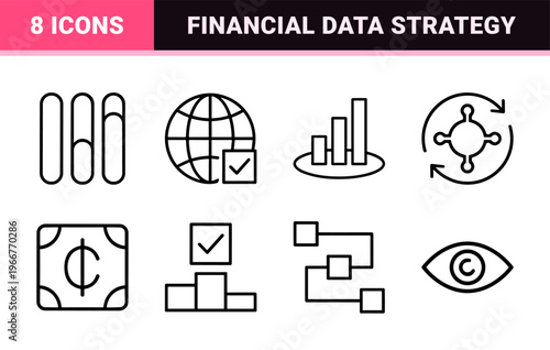 Business Operations and Financial Data Analytics Minimalist Monoline Outline Icon Set for Corporate Strategy and Fintech Management