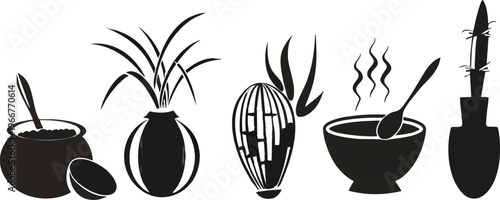 Traditional ceramic vessels and cooking utensils with natural elements