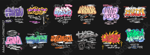 Christian T-shirt Design Bundle with Graffiti Style. Urban Graphic Set for Print. Oversized Tee Mockup, Street Art Apparel Design Collection. Inspirational Spiritual Quotes, Religion, Christianity.