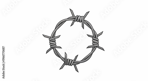 A circular arrangement of barbed wire with sharp points facing outward