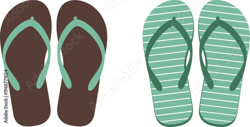Pair of flip flop sandals in flat vector style, summer footwear silhouettes isolated on white background, beach fashion illustration for vacation, travel, and casual lifestyle design
