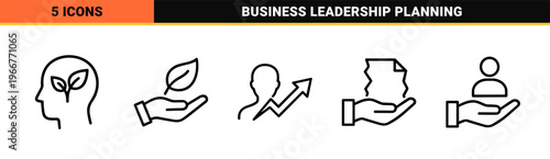 Business Leadership and Corporate Management Minimalist Monoline Icons Featuring Geometric Line Art for Strategy and Teamwork