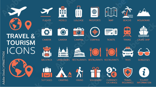 Explore Diverse Symbols for Adventure, Tourism, and Culture in Graphic Design