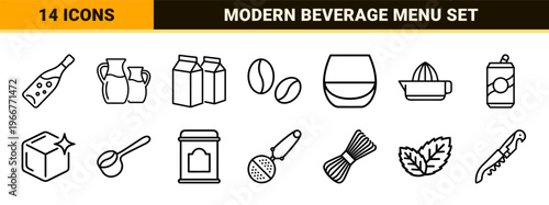 Beverage and Cafe Culture Minimalist Monoline Geometric Line Art for Commercial Interface Design and Menu Branding Application
