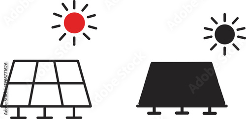 Solar panel day and night comparison icon, renewable energy concept with sun and dark mode illustration, clean power technology isolated on white background