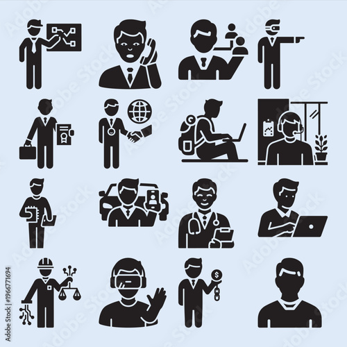 People profession jobs and occupation solid icon set vector illustration.
