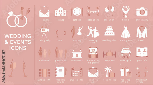 Wedding Icons Collection, Event Planning, Digital Art, Graphic Design, Elegant Background, Vector Style