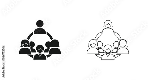 a group of people in a circle with one person leading Vector