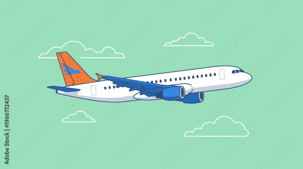 Naklejka premium Passenger Airplane Flying Vector Art