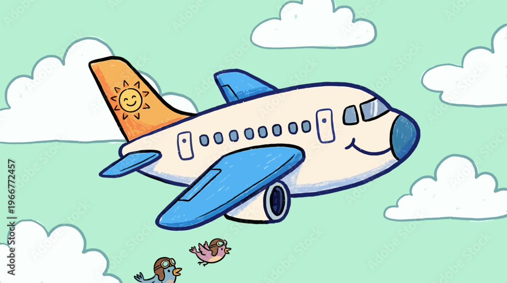 Naklejka premium Happy Airplane Flying