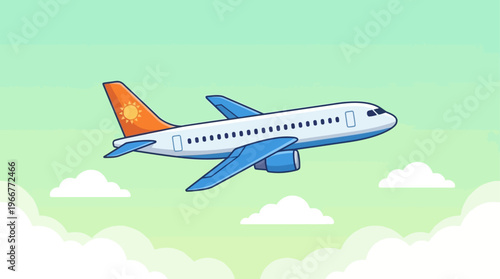 Cartoon Airplane Flying in Sky