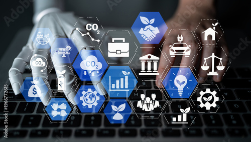 Fotografija Artificial intelligence enhances ESG management, monitoring environmental data, supporting social responsibility, and strengthening governance compliance for sustainable growth
